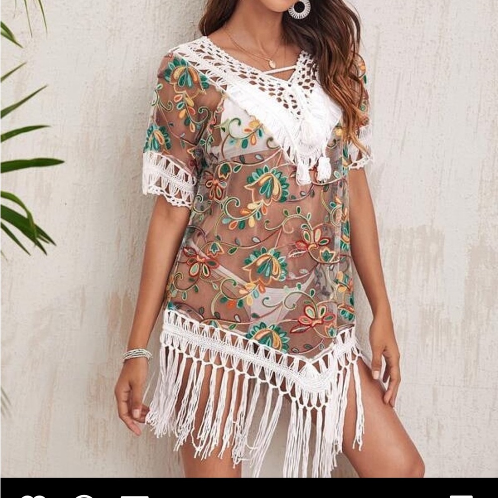 Embroidered + crochet coverup